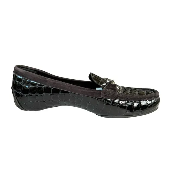 Donald Pliner Filo Loafers Brown Patent Leather  Driving Shoes Flats Womens