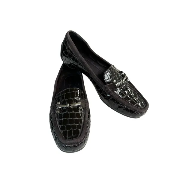 Donald Pliner Filo Loafers Brown Patent Leather  Driving Shoes Flats Womens