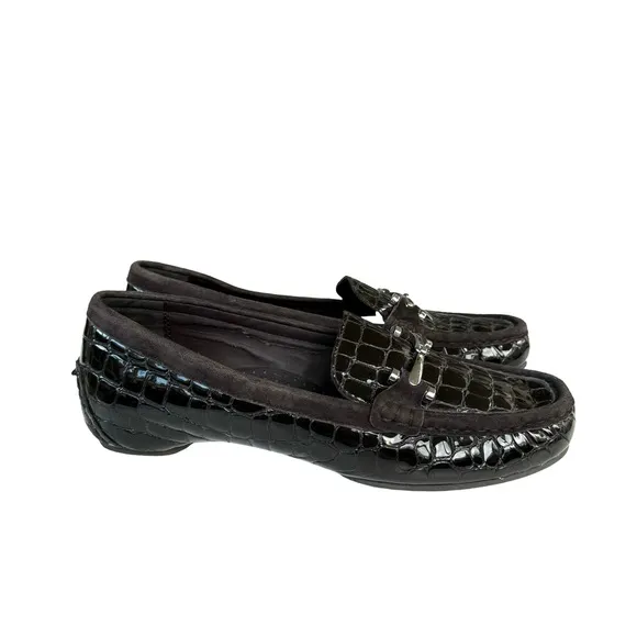Donald Pliner Filo Loafers Brown Patent Leather  Driving Shoes Flats Womens