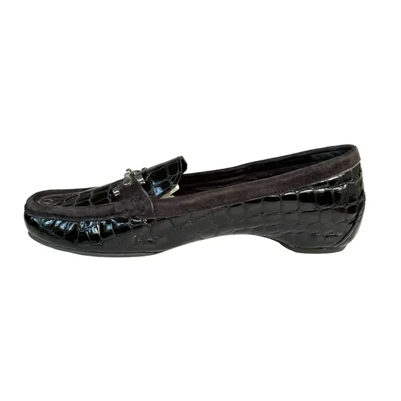 Donald Pliner Filo Loafers Brown Patent Leather  Driving Shoes Flats Womens