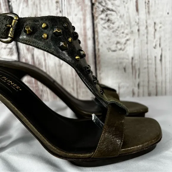 Donald Pliner Italy Nekita Studded Distressed Leather Sandals 4” Heels Size 8.5