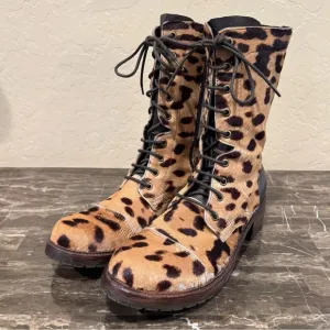 Donald Pliner Leopard Print Calf Hair Combat Boots