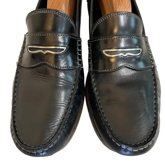 Donald Pliner Miles Box Calf Leather Slip-on Penny Loafers Black Size 9