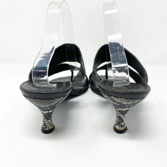 Donald Pliner Tan/Brown Snake Embossed Leather Kitten Heel Sandals Women's 10.5