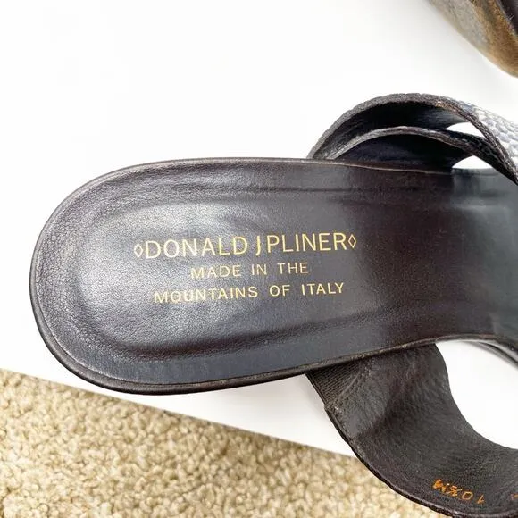 Donald Pliner Tan/Brown Snake Embossed Leather Kitten Heel Sandals Women's 10.5