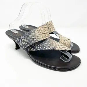 Donald Pliner Tan/Brown Snake Embossed Leather Kitten Heel Sandals Women's 10.5