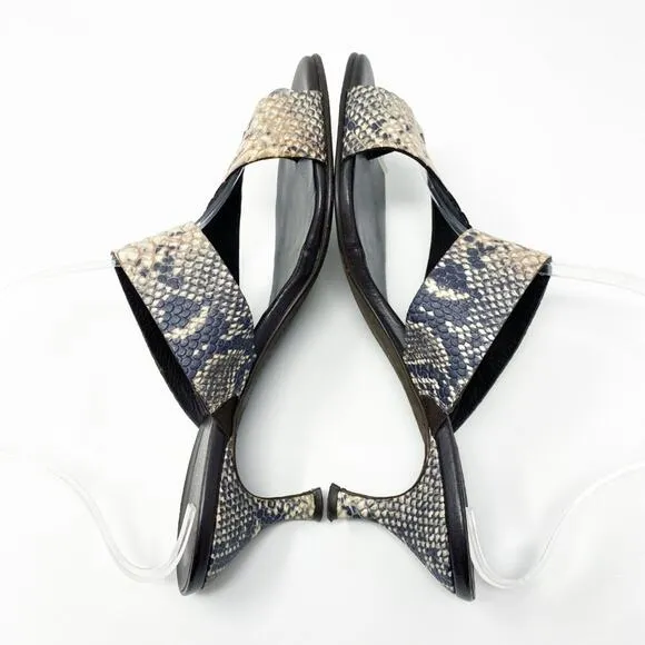 Donald Pliner Tan/Brown Snake Embossed Leather Kitten Heel Sandals Women's 10.5