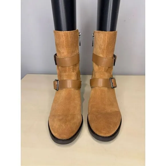 Donald Pliner Women's Darby Suede Buckle Zip Mid-Calf Boots Brown Size 7 NWOT