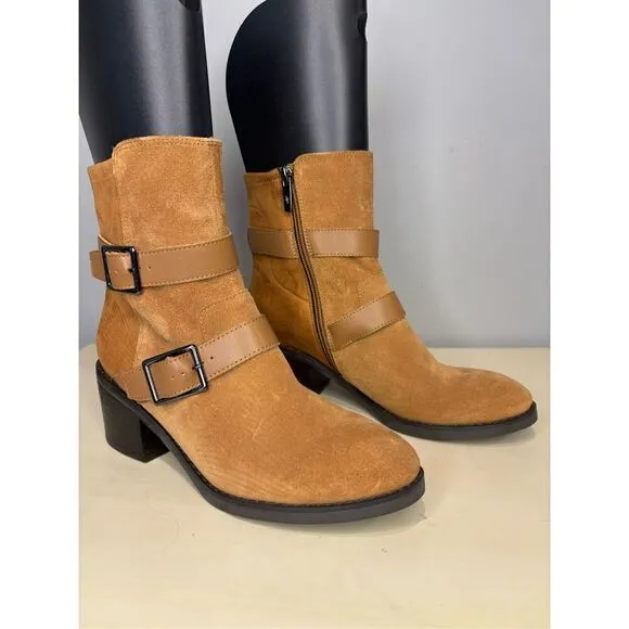 Donald Pliner Women's Darby Suede Buckle Zip Mid-Calf Boots Brown Size 7 NWOT