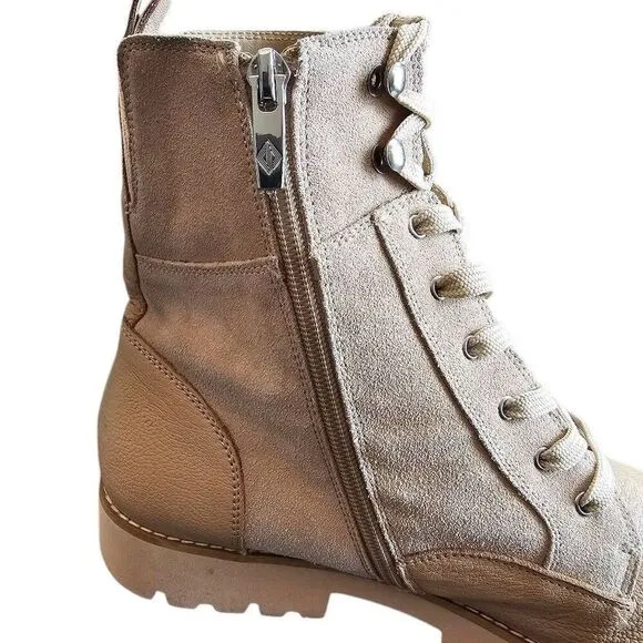 DONALD J PLINER Cald Suede Sand Ankle Moto Combat Biker Boots Grunge Chunky Stea