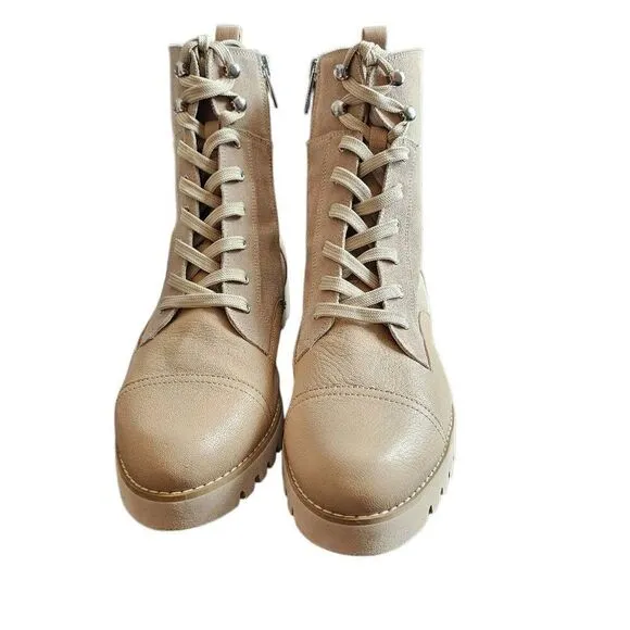 DONALD J PLINER Cald Suede Sand Ankle Moto Combat Biker Boots Grunge Chunky Stea