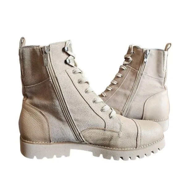 DONALD J PLINER Cald Suede Sand Ankle Moto Combat Biker Boots Grunge Chunky Stea