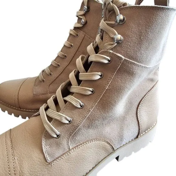 DONALD J PLINER Cald Suede Sand Ankle Moto Combat Biker Boots Grunge Chunky Stea