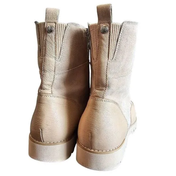 DONALD J PLINER Cald Suede Sand Ankle Moto Combat Biker Boots Grunge Chunky Stea