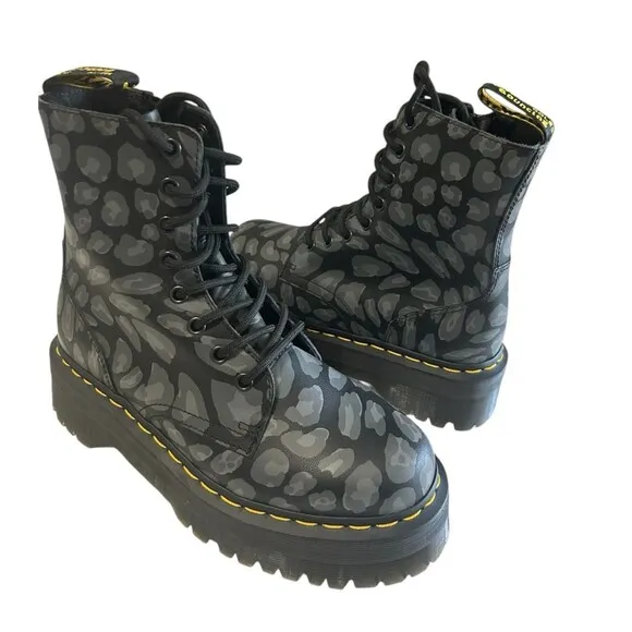Dr. Doc Martens Jadon Women's Leopard Print Platform Boots Black Gray Size 8