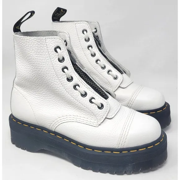 Dr. Doc Martens Sinclair Women's 8 Boots White Leather Chunky Platform Front Zip