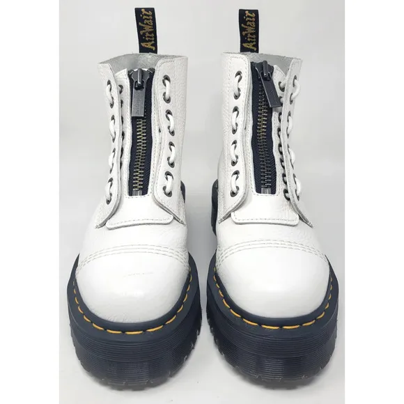 Dr. Doc Martens Sinclair Women's 8 Boots White Leather Chunky Platform Front Zip