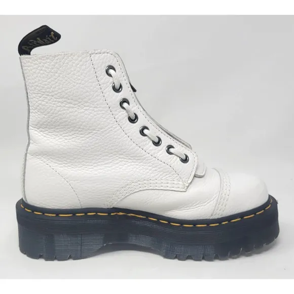 Dr. Doc Martens Sinclair Women's 8 Boots White Leather Chunky Platform Front Zip
