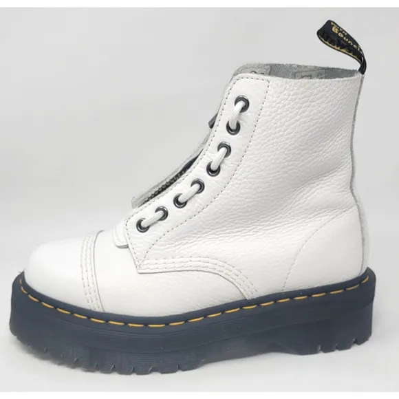 Dr. Doc Martens Sinclair Women's 8 Boots White Leather Chunky Platform Front Zip