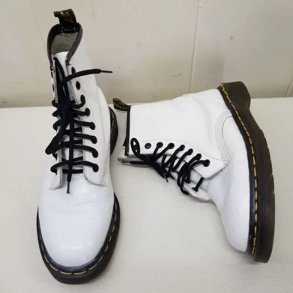 Dr Marten 7 White Chunky Boots Lace Up Lug Sole MIE High Tops