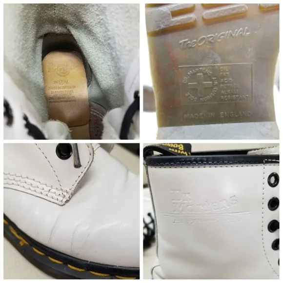 Dr Marten 7 White Chunky Boots Lace Up Lug Sole MIE High Tops