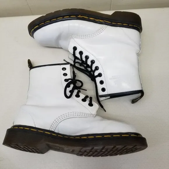 Dr Marten 7 White Chunky Boots Lace Up Lug Sole MIE High Tops