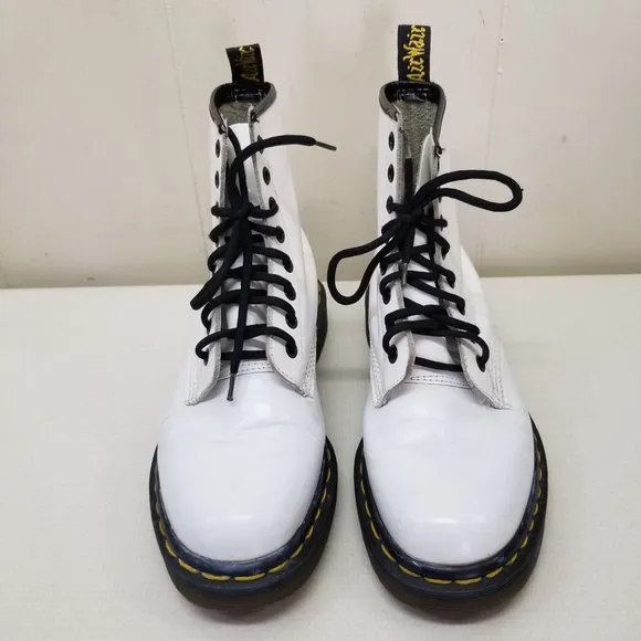 Dr Marten 7 White Chunky Boots Lace Up Lug Sole MIE High Tops