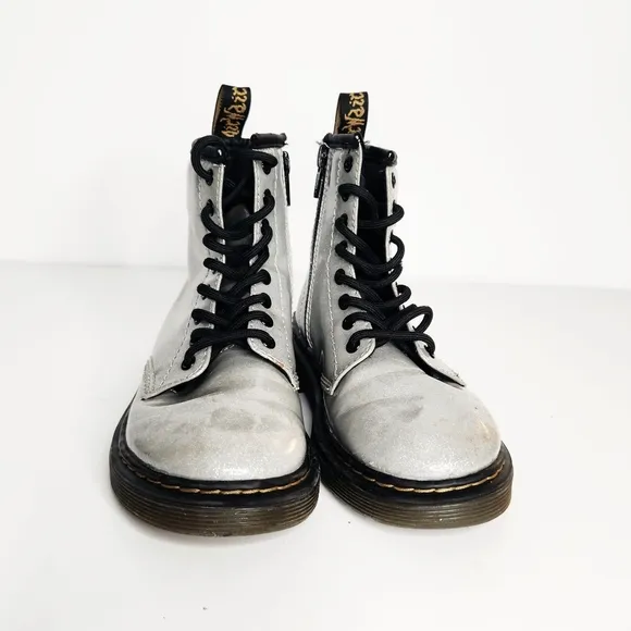 Dr. Martens 1460 AirWair Coated Silver Glitter Lace Up Chunky Moto Boots Size 13
