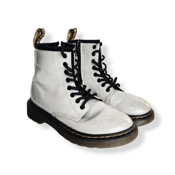 Dr. Martens 1460 AirWair Coated Silver Glitter Lace Up Chunky Moto Boots Size 13