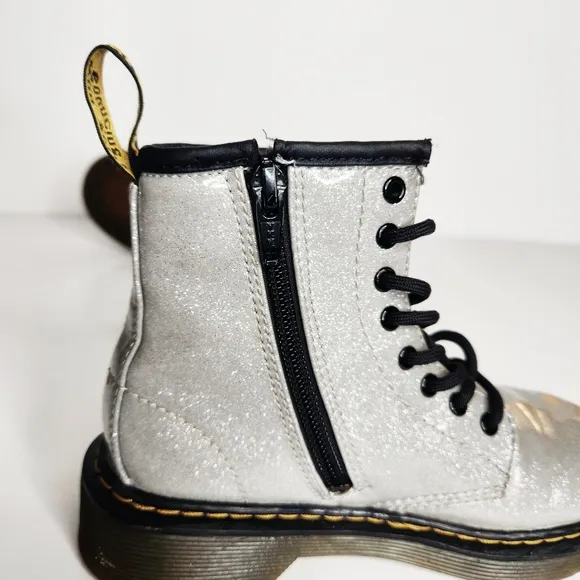 Dr. Martens 1460 AirWair Coated Silver Glitter Lace Up Chunky Moto Boots Size 13