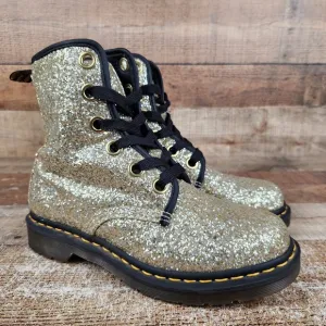 Dr Martens 1460 Farrah Women's Size 8 Gold Chunky Glitter Ankle Lace-Up Boots