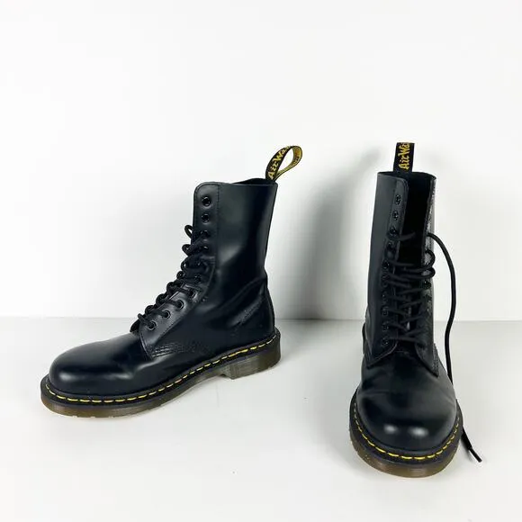 Dr Martens 1490 Smooth Leather Mid Calf Boots Black broken in Size US womens 8