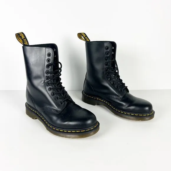 Dr Martens 1490 Smooth Leather Mid Calf Boots Black broken in Size US womens 8