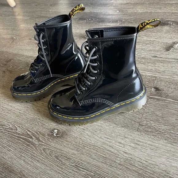 Dr. Martens Black and Yellow Combat Boots with Rugged Silhouette