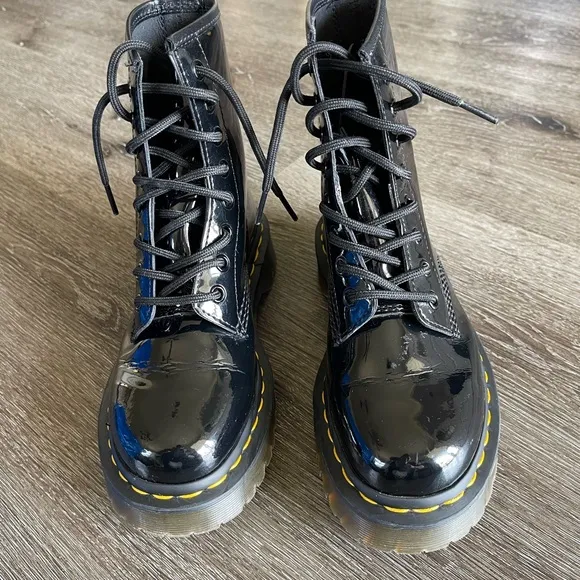 Dr. Martens Black and Yellow Combat Boots with Rugged Silhouette