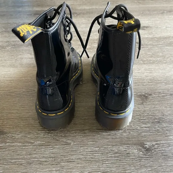 Dr. Martens Black and Yellow Combat Boots with Rugged Silhouette