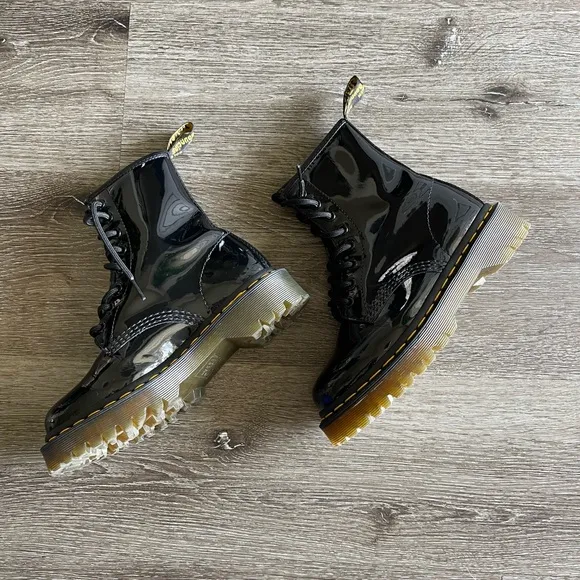 Dr. Martens Black and Yellow Combat Boots with Rugged Silhouette