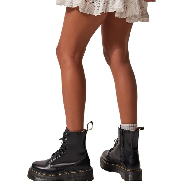 Dr. Martens Black Combat Boots with Yellow Stitching