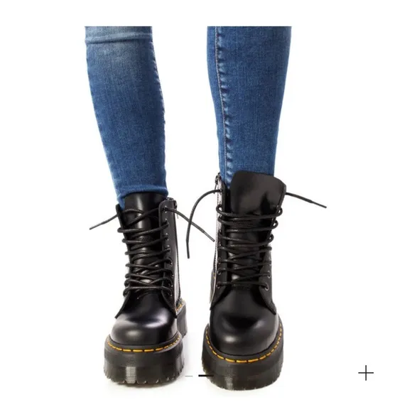 Dr. Martens Black Combat Boots with Yellow Stitching