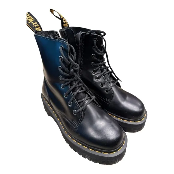Dr. Martens Black Combat Boots with Yellow Stitching