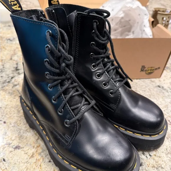 Dr. Martens Black Combat Boots with Yellow Stitching