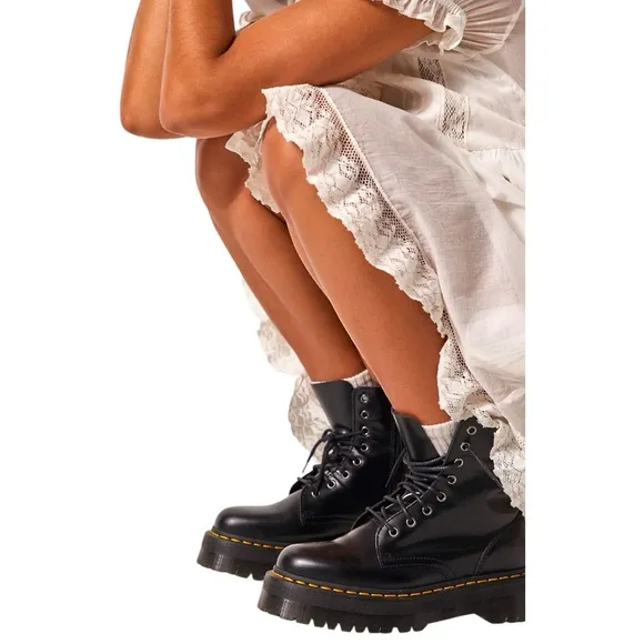Dr. Martens Black Combat Boots with Yellow Stitching