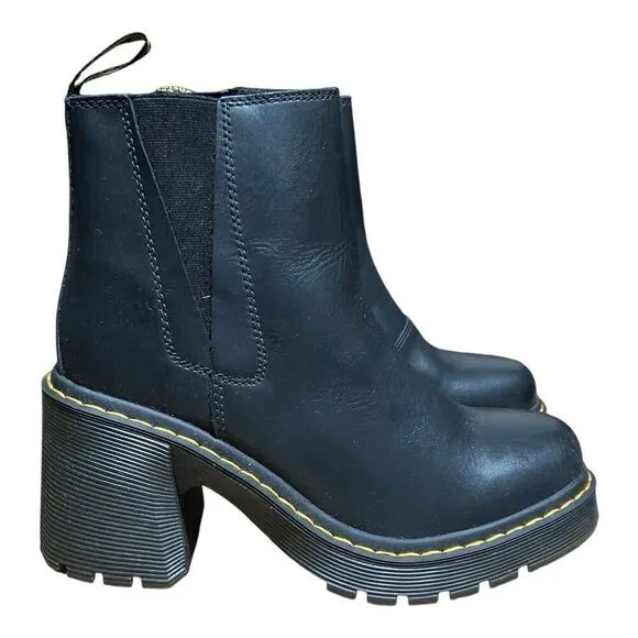 Dr Martens Boots WMNS 10 Black Spence Leather Flared Heel Chelsea Chunky