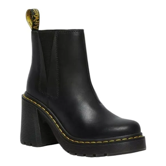Dr Martens Boots WMNS 10 Black Spence Leather Flared Heel Chelsea Chunky