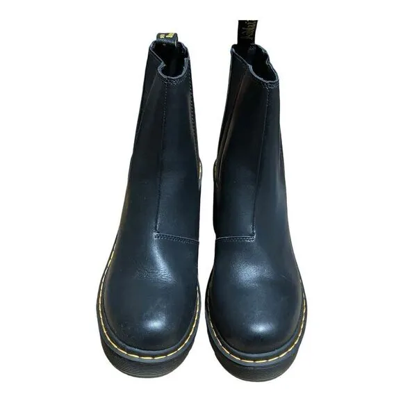 Dr Martens Boots WMNS 10 Black Spence Leather Flared Heel Chelsea Chunky