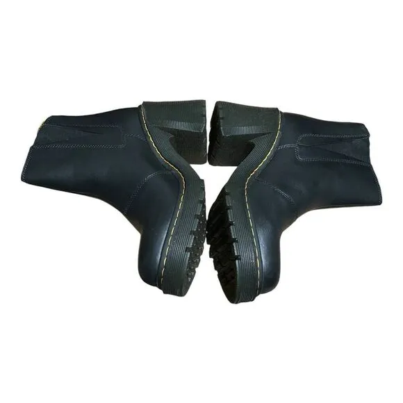 Dr Martens Boots WMNS 10 Black Spence Leather Flared Heel Chelsea Chunky
