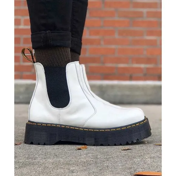 Dr Martens Chelsea White Platform Ankle Boots