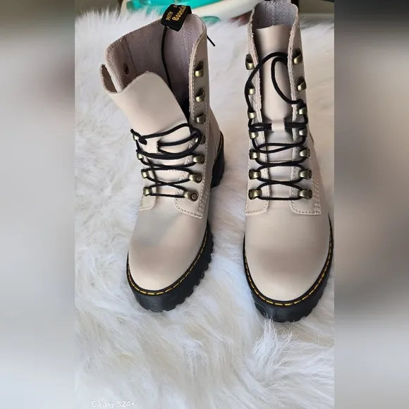 Dr. Martens Cream Combat Boots with Chunky Sole