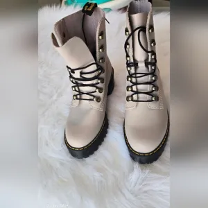 Dr. Martens Cream Combat Boots with Chunky Sole