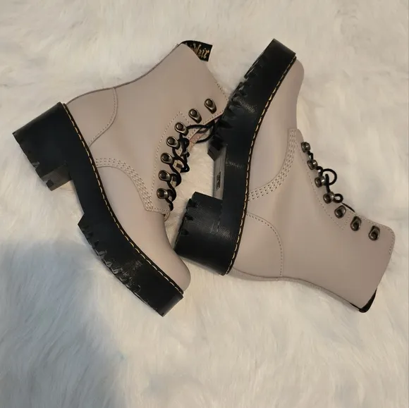 Dr. Martens Cream Combat Boots with Chunky Sole